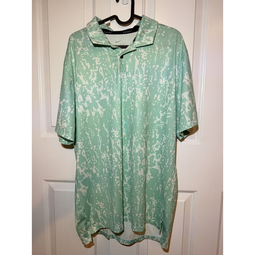 Nike Golf Mens Dri-FIT Digital Camo Polo Shirt Mint Green Pixel Print Large